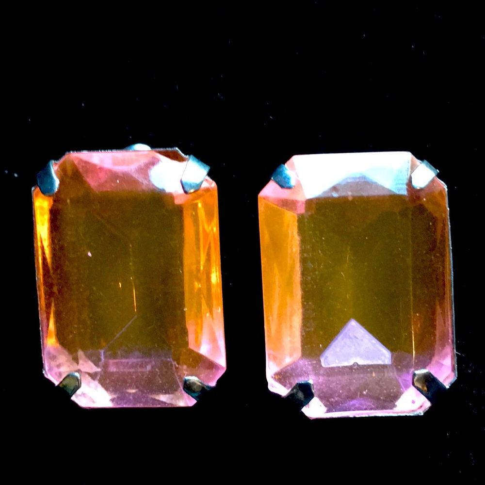 Pink Large Rhinestones Earrings Vintage Post